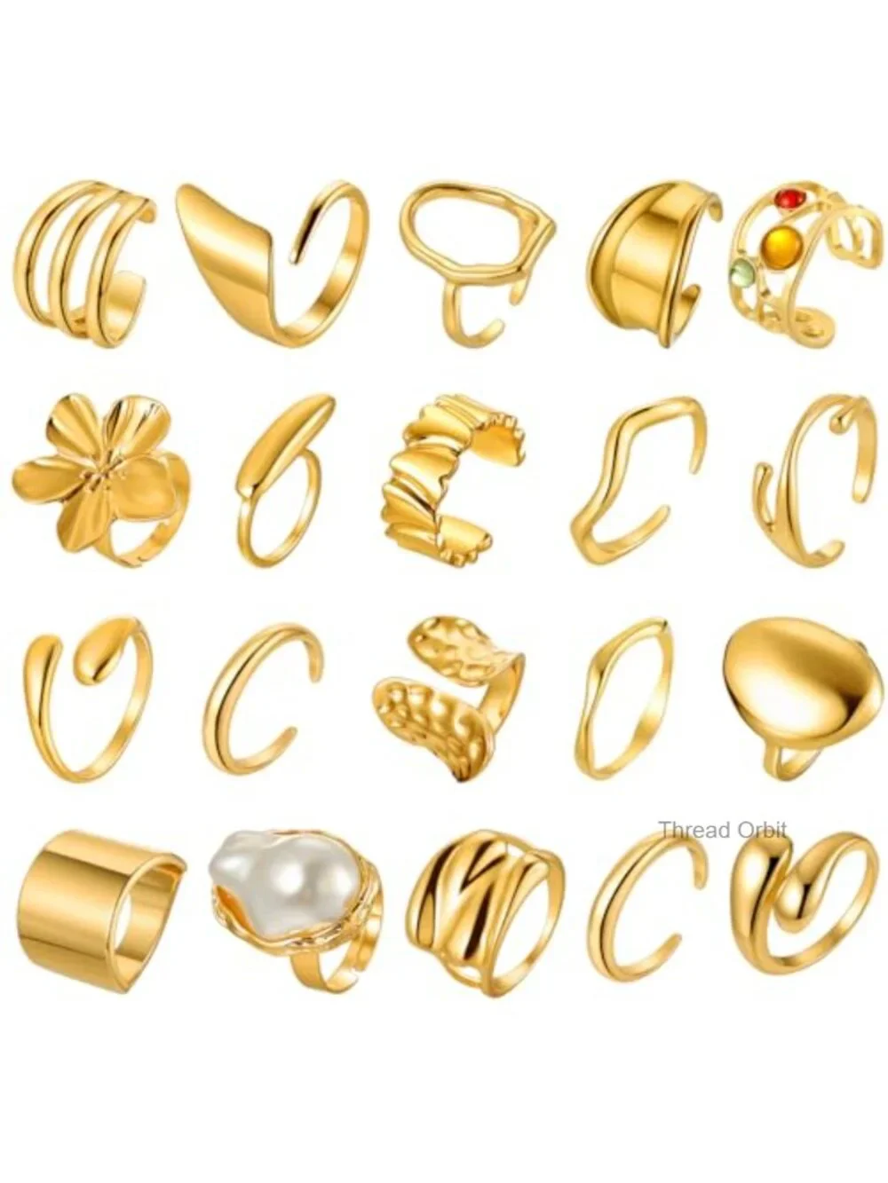 20 Gold Plated Adjustable Stacking Rings Set Open Chunky Statement Knuckle Rings